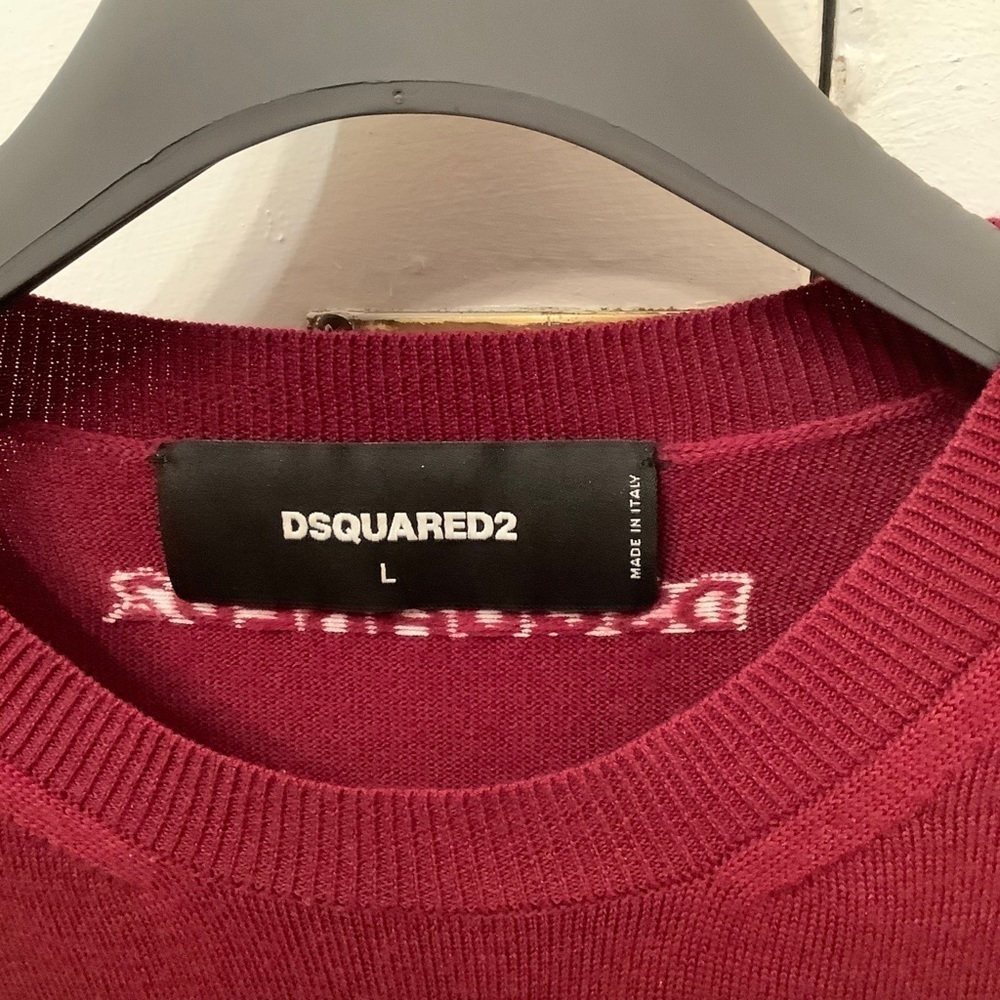 DSQUARED2 Maxi Logo Unisex Burgundy Jumper Knit Sweater Pullover​​​​​​​ - Picture 8 of 11